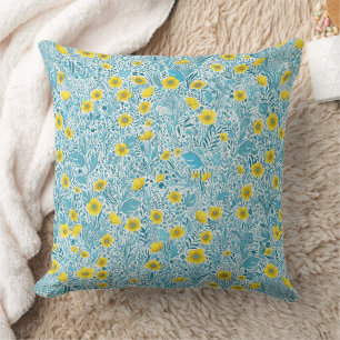 Buttercups on black throw pillow