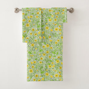 Buttercups on white bath towel set