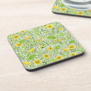 Buttercups on white coaster