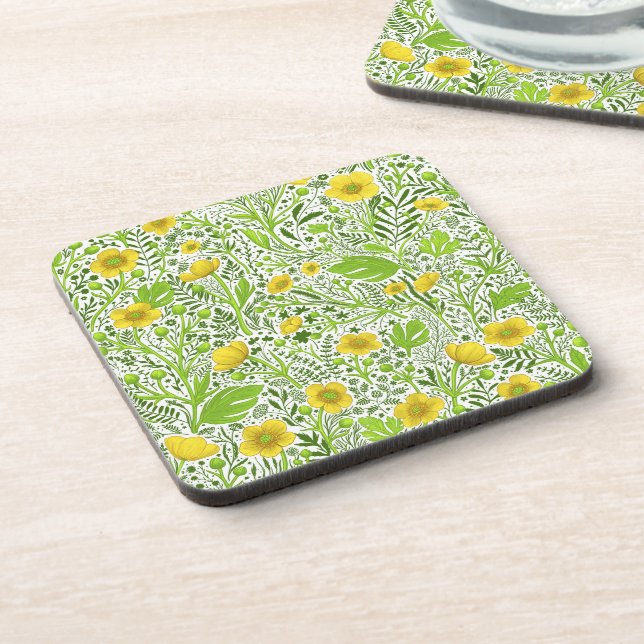 Buttercups on white coaster (Left Side)
