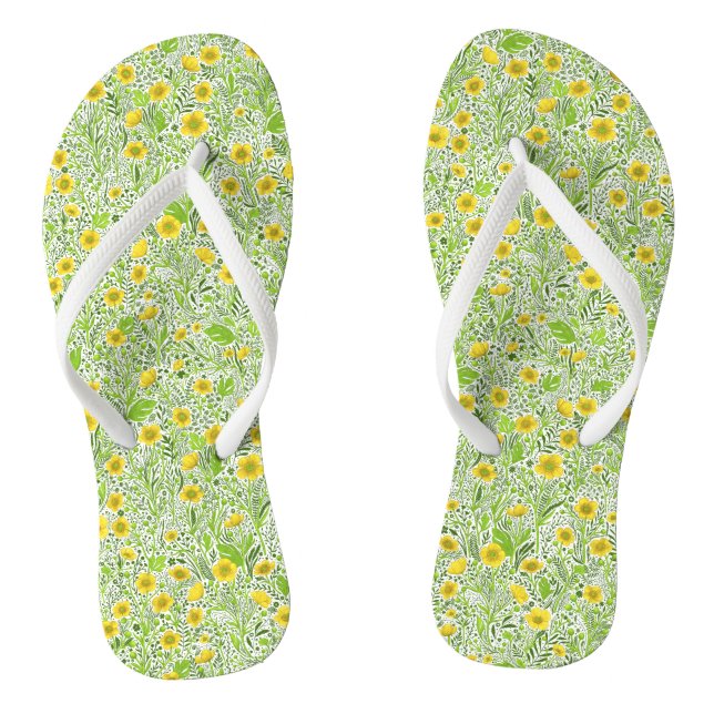 Buttercups on white flip flops (Footbed)
