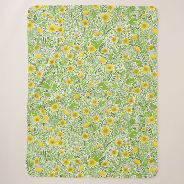 Buttercups on white sherpa blanket (Front)