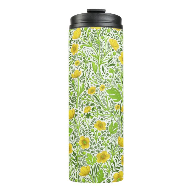 Buttercups on white thermal tumbler (Front)