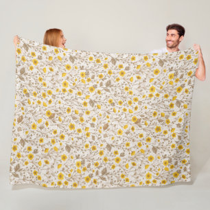 Buttercups, yellow and brown fleece blanket