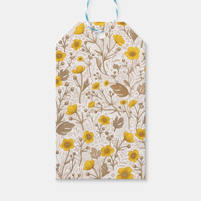 Buttercups, yellow and brown gift tags (Front)
