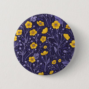 Buttercups, yellow and violet 2 inch round button