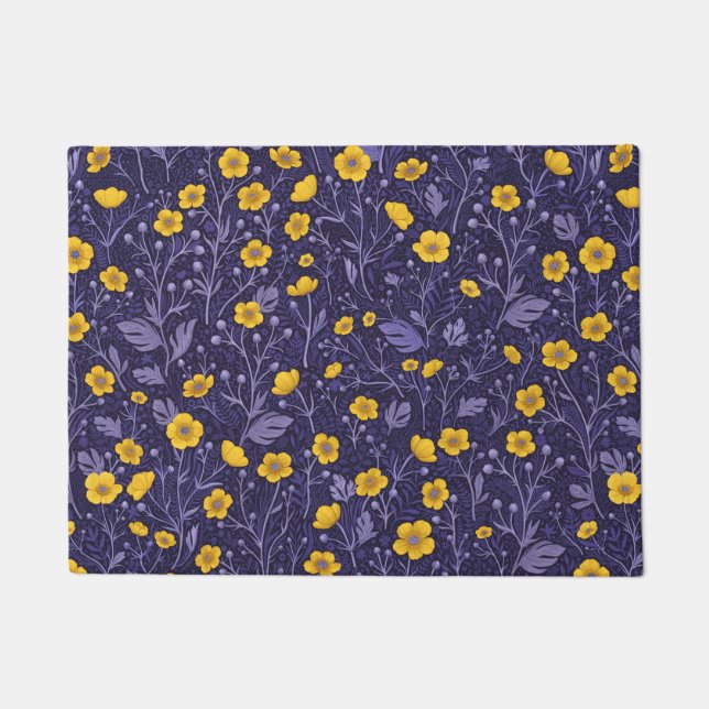 Buttercups, yellow and violet doormat (Front)
