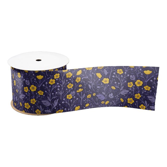 Buttercups, yellow and violet satin ribbon (Spool)