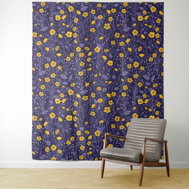 Buttercups, yellow and violet tapestry (In Situ)