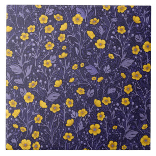 Buttercups, yellow and violet tile