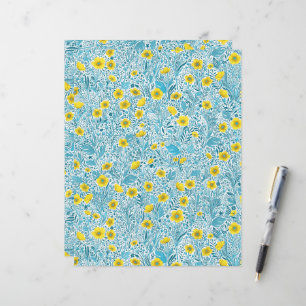 Buttercups, yellow, blue and white