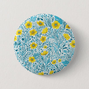 Buttercups, yellow, blue and white 2 inch round button