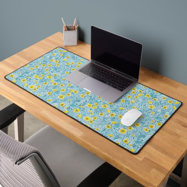 Buttercups, yellow, blue and white desk mat (Office 2)