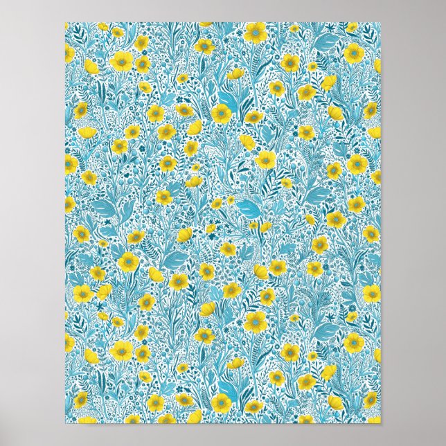 Buttercups, yellow, blue and white poster (Front)