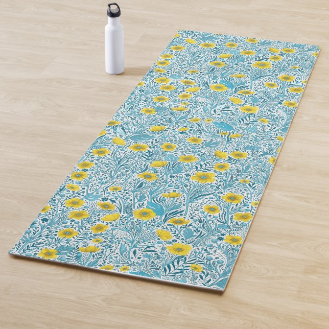 Buttercups, yellow, blue and white yoga mat (In Situ)