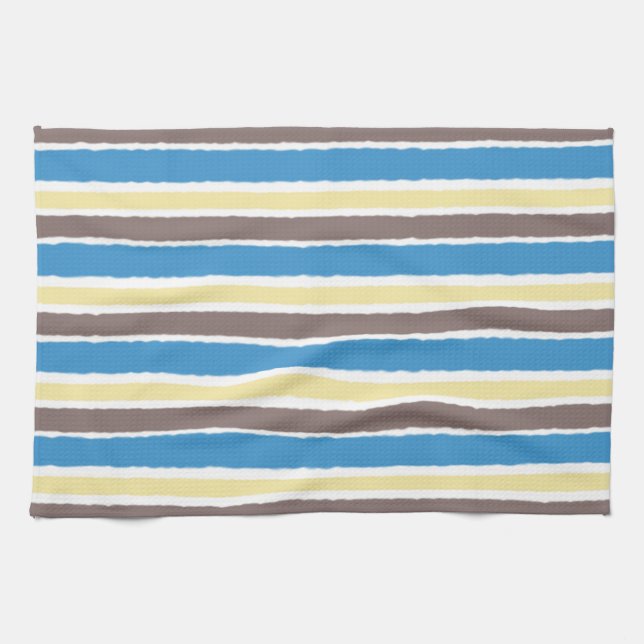 Buttered Popcorn Coffee Brown Sonic Blue Stripes Kitchen Towel (Horizontal)