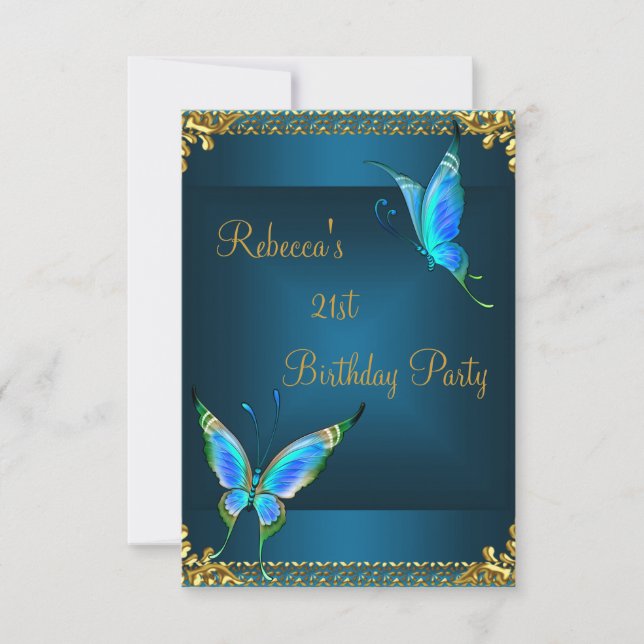 Butterflies 21st Birthday Party Blue Teal Invitation (Front)