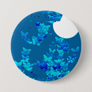 Butterflies against blue night sky, moonscape 3 inch round button