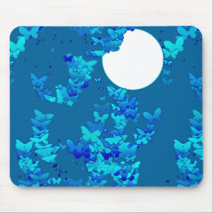 Butterflies against blue night sky, moonscape mouse pad