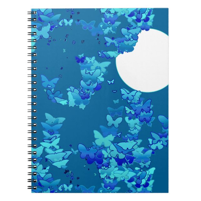 Butterflies against blue night sky, moonscape notebook (Front)
