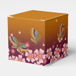 Butterflies Amid Sakura Blossoms Customizable Gold Favor Box