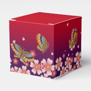 Butterflies Amid Sakura Blossoms Customizable Red Favor Box
