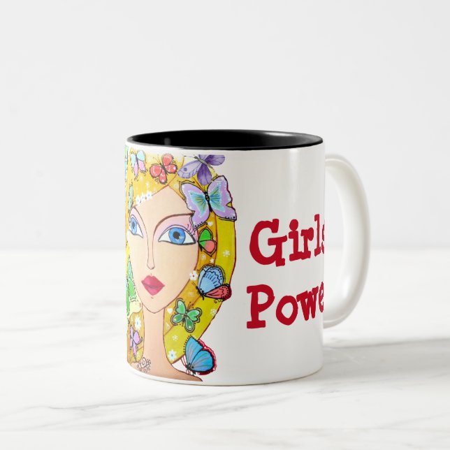 Butterflies and a Beautiful Girls' Power Two-Tone Coffee Mug (Front Right)