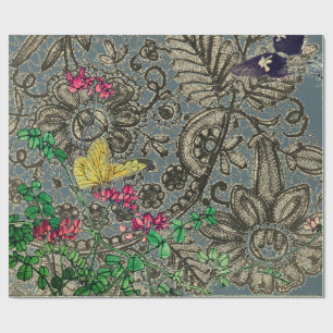 BUTTERFLIES AND ANTIQUE LACE PATTERN GIFT WRAPPING WRAPPING PAPER