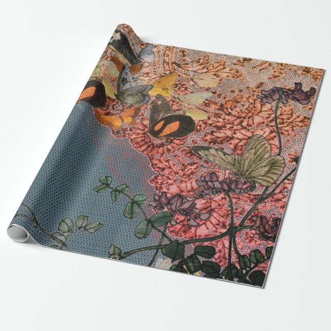 BUTTERFLIES AND ANTIQUE LACE Wrapping Paper (Unrolled)