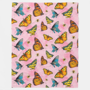 Butterflies and Bees Above Peach Sky Fleece Blanket