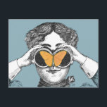 Butterflies and Binoculars Postcard<br><div class="desc">A collage of altered vintage images featuring a woman looking through binoculars at a butterfly</div>