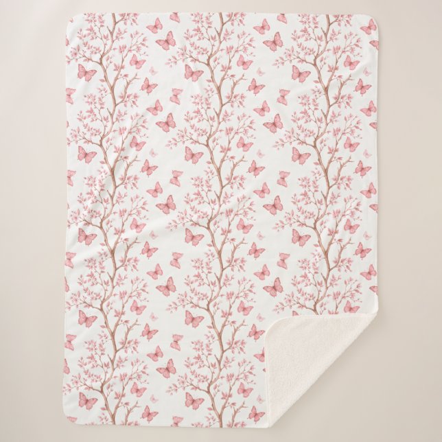 Butterflies And Botanical Sherpa Blanket (Front)