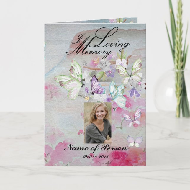 Butterflies and Cherry Blossoms Funeral Program (Front)