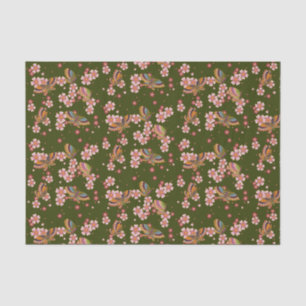 Butterflies and Cherry Blossoms Tea Green Tissue Paper