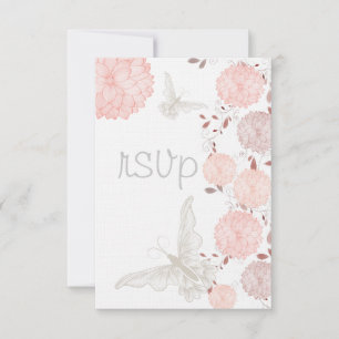 Butterflies and Coral Chrysanthemums RSVP Card