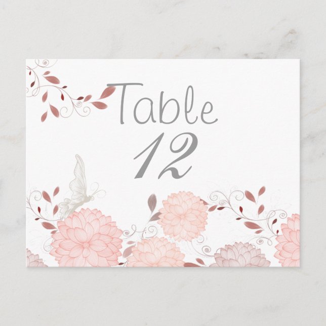 Butterflies and Coral Chrysanthemums Table Card (Front)