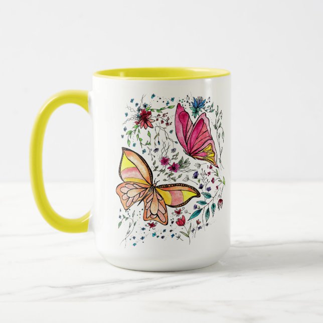Butterflies and custom name mug (Left)