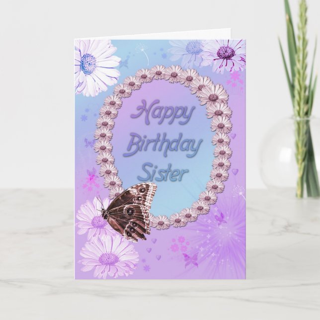 Butterflies and daisies Birthday card for a sister (Front)