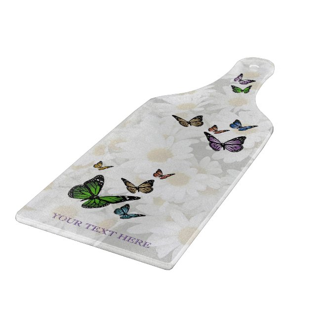 Butterflies and Daisies Glass Paddle Cutting Board (Corner)