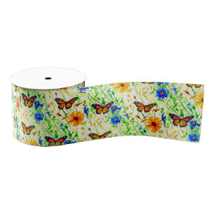 Butterflies and Daisies in a Meadow Grosgrain Ribbon