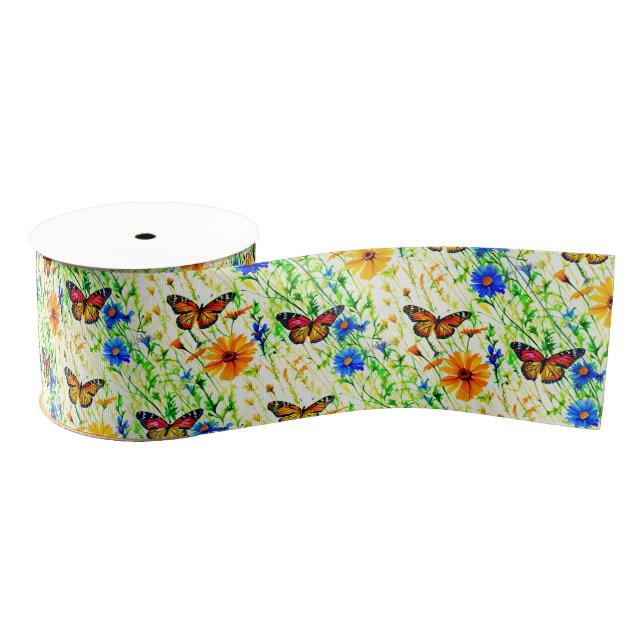 Butterflies and Daisies in a Meadow Grosgrain Ribbon (Spool)
