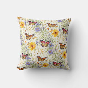 Butterflies and Daisies in a Meadow Outdoor Pillow