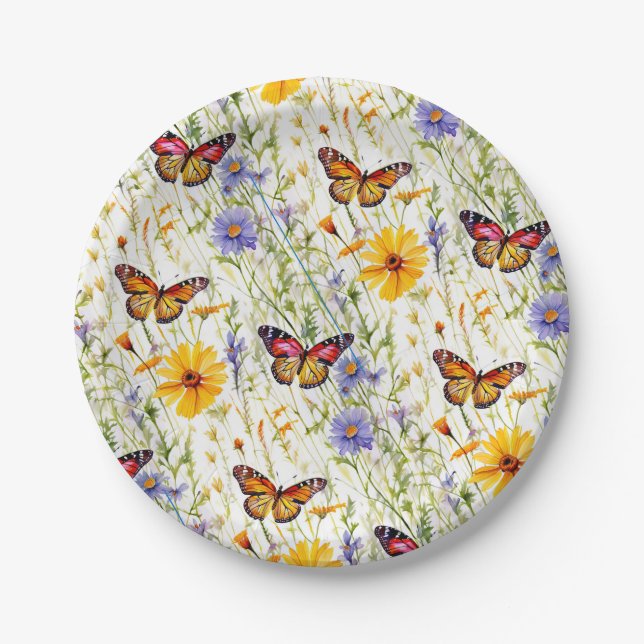 Butterflies and Daisies in a Meadow  Paper Plate (Front)