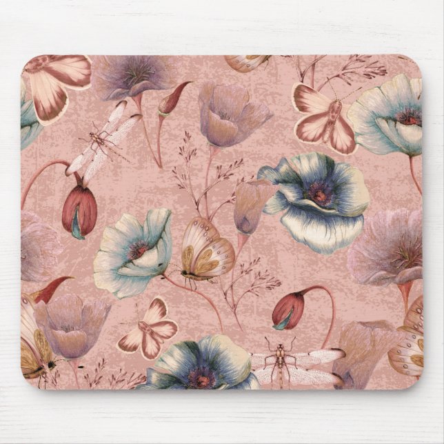 Butterflies and Dragonflies on Poppies  Mouse Pad (Front)