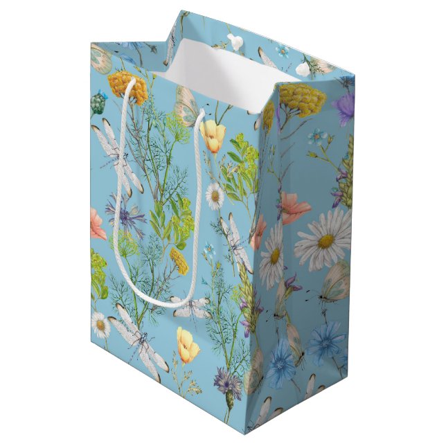 Butterflies and Dragonflies On Wildflowers Medium Gift Bag (Front Angled)