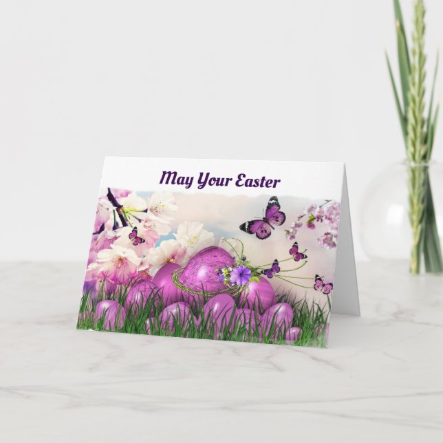 Butterflies And Eggs Easter Greeting Card (Front)