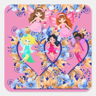 butterflies and fairies square classic sticker