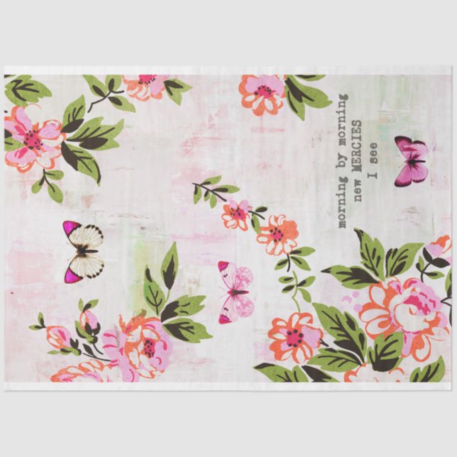 Butterflies and Floral Grunge Decoupage Tissue Paper (Front)