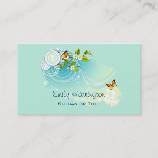 Butterflies and Flower Blossoms Business Card (Front)