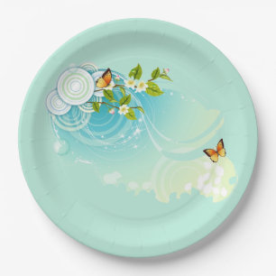 Butterflies and Flower Blossoms Paper Plate